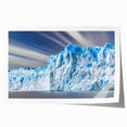 Vibrant rolled print showcasing a stunning glacier landscape design, featuring icy blues and whites, elegantly packaged in a protective cardboard tube. Perfect for home decor.