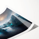 Stunning rolled print of a glacier landscape wall art design, showcasing vibrant blues and whites to evoke a serene, icy environment, ideal for home decor.