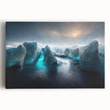 Stretched canvas wall art showcasing a stunning glacier landscape with vibrant blue and white hues, ideal for modern home decor and nature enthusiasts.