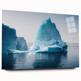 Acrylic glass wall art showcasing a stunning glacier landscape design, presented in a side view without pins, perfect for modern home decor. This vibrant art piece captures the serene beauty of icy blue hues and intricate details, enhancing any interior space.