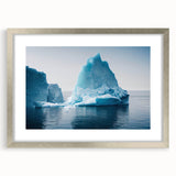 Framed wall art showcasing a serene glacier landscape in silver matting, perfect for enhancing modern home decor with its cool color palette and calming imagery.