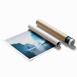 Stunning rolled print of a glacier landscape design, showcasing vibrant blues and whites, perfect for home décor. Comes securely packaged in a protective tube.