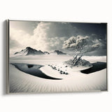 Framed canvas wall art showcasing a stunning glacier landscape design, featuring vibrant blues and whites, elegantly displayed with a silver frame, ideal for modern decor.