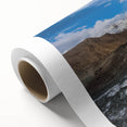 Stunning rolled canvas artwork depicting a majestic glacier landscape, showcasing vibrant blues and whites. Perfect for interior decor, adding a serene, natural touch.