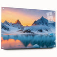 Acrylic glass wall art featuring a stunning glacier landscape design, displayed from the side with visible mounting pins, perfect for modern decor.