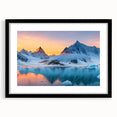 Framed wall art showcasing a stunning glacier landscape design, featuring a black frame and mat, perfect for home decor enthusiasts and nature lovers.