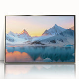 Framed acrylic wall art showcasing a stunning glacier landscape design in silver, perfect for modern home decor. Ideal for adding elegance to any living space.