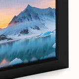 Framed canvas wall art showcasing a stunning close-up of a glacier landscape design, featuring vibrant blues and whites, perfect for modern home decor.