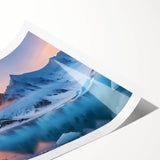 Vibrant rolled print of a glacier landscape design, showcasing intricate icy details and shades of blue and white, perfect for modern home decor.