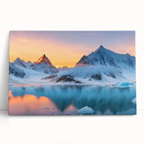Stretched canvas wall art featuring a stunning glacier landscape design, showcasing vibrant blues and whites, leaning against a neutral wall for a modern home decor aesthetic. Ideal for nature enthusiasts and contemporary interior design.