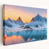 Stretched canvas wall art featuring a stunning glacier landscape design, showcasing vibrant blues and whites, ideal for enhancing modern home decor.