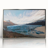 Framed acrylic wall art featuring a stunning glacier landscape design, elegantly presented in a silver frame, perfect for modern home decor and nature enthusiasts.