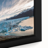 Close-up of a framed canvas wall art piece showcasing a stunning glacier landscape design, featuring intricate details and vibrant colors, perfect for home decor.