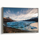 Framed canvas wall art showcasing a stunning glacier landscape design with silver accents, ideal for enhancing modern home decor.