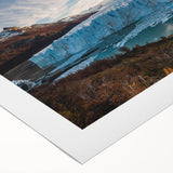 Rolled canvas wall art showcasing a stunning glacier landscape design in vibrant blue and white hues, ideal for enhancing modern home decor.