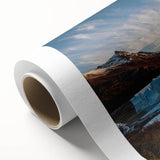 Stunning rolled canvas wall art depicting a breathtaking glacier landscape with vibrant blues and whites, showcasing the beauty of nature in a protective tube.
