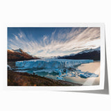 Vibrant rolled print of a stunning glacier landscape artwork featuring icy blues and whites, designed for wall decor, showcasing intricate details and textures.