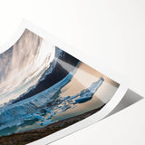 Stunning rolled print of a glacier landscape design showcasing vibrant blues and whites, perfect for home decor and nature enthusiasts, packaged securely for delivery.