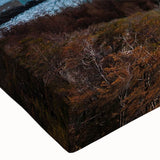 Close-up of a stretched canvas featuring a stunning landscape design of a glacier, showcasing intricate details and vibrant colors, perfect for home decor.