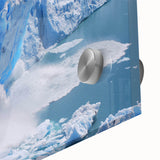 Close-up of a stunning acrylic wall art piece showcasing a vibrant glacier landscape design, highlighting intricate details and vivid colors, perfect for modern decor.