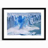 Framed wall art featuring a stunning glacier landscape design, set in a sleek black frame with a mat. Ideal for modern home decor and nature lovers.