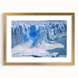 Framed wall art featuring a stunning glacier landscape design with a gold mat, perfect for modern home decor. Ideal for enhancing living spaces with nature aesthetics.