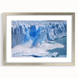Framed wall art depicting a scenic glacier landscape, featuring a silver mat and frame, ideal for home decor and enhancing interior spaces.