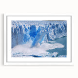 Framed wall art collection featuring a stunning glacier landscape design, showcasing cool blue and white tones, with a modern white mat and frame, perfect for home decor.