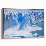 Framed canvas wall art showcasing a stunning glacier landscape design with silver accents, providing a modern touch to home decor. Perfect for nature lovers.