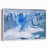 Framed canvas wall art showcasing a stunning glacier landscape design, featuring cool blue tones and intricate details, ideal for enhancing modern home decor.