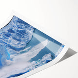 Vibrant rolled print of a glacier landscape design showcasing icy blues and whites, perfect for home decor, delivered securely in a protective tube.