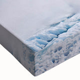 Close-up of a stretched canvas wall art piece featuring a vibrant glacier landscape design, showcasing intricate details and rich colors, perfect for home decor.