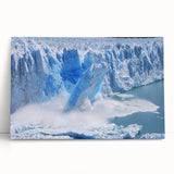 Stretched canvas wall art featuring a stunning glacier landscape design, showcasing vibrant blues and whites, perfect for home decor. Ideal for nature lovers and modern interiors.