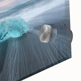 Close-up of a stunning acrylic wall art piece showcasing a vibrant glacier landscape design with intricate details and vivid colors, perfect for modern home decor.