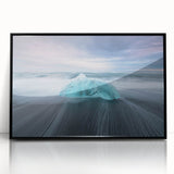 Framed acrylic wall art featuring a stunning glacier landscape design with a sleek black frame, perfect for modern home decor, enhancing any living space.
