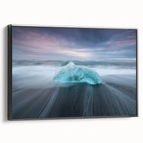 Framed canvas wall art showcasing a stunning glacier landscape design with a sleek black frame, perfect for modern home decor. Ideal for nature enthusiasts seeking to enhance their living space with breathtaking imagery.
