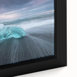 Framed canvas close-up showcasing a vibrant glacier landscape design, featuring cool blues and whites, perfect for modern home decor. Ideal for nature enthusiasts.