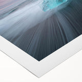 Stunning rolled canvas wall art featuring a vibrant glacier landscape design, showcasing icy blue and white tones, perfect for modern home decor.