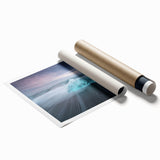 Vibrant landscape wall art print showcasing a stunning glacier design in cool blue and white tones, rolled for easy framing and display. Perfect for modern home decor.