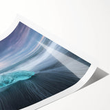 Stunning rolled print of a glacier landscape design showcasing icy blue and white tones, ideal for contemporary home decor, packaged securely for shipping.