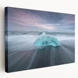 Stretched canvas wall art showcasing a stunning glacier landscape design in vibrant blues and whites, perfect for modern decor and nature enthusiasts.