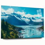 Side view of a glacier landscape wall art piece, designed with vibrant colors and acrylic glass finish, showcasing stunning icy blues and whites, ideal for modern decor.
