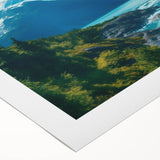 Rolled canvas artwork showcasing a stunning glacier landscape design, featuring icy blues and whites, ideal for modern home decor. Perfectly packaged in a protective cardboard tube.