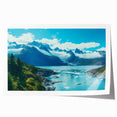 Vibrant glacier landscape wall art print showcasing icy blues and whites, rolled and ready for framing, perfect for modern home decor enthusiasts.
