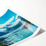 Vibrant rolled print of a glacier landscape, showcasing icy blue hues and rugged textures, ideal for modern home decor, packaged securely for safe delivery.