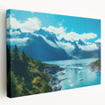 Stretched canvas wall art featuring a serene glacier landscape design, showcasing blue and white hues, ideal for enhancing modern home decor with a tranquil vibe.