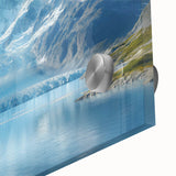 Close-up of a stunning glacier-themed wall art piece, showcasing intricate icy blue tones and textured details on acrylic glass, perfect for modern home decor.