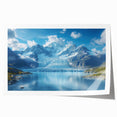 Rolled print of a stunning glacier landscape design showcasing icy blues and whites, perfect for home decor, packaged securely in a cardboard tube.