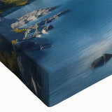 Close-up of a vibrant stretched canvas featuring a stunning glacier landscape design, showcasing intricate details and rich colors, ideal for modern home decor.