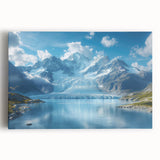 Stretched canvas artwork showcasing a stunning glacier landscape design, featuring vibrant blues and whites that capture the essence of icy terrains, perfect for modern home decor.